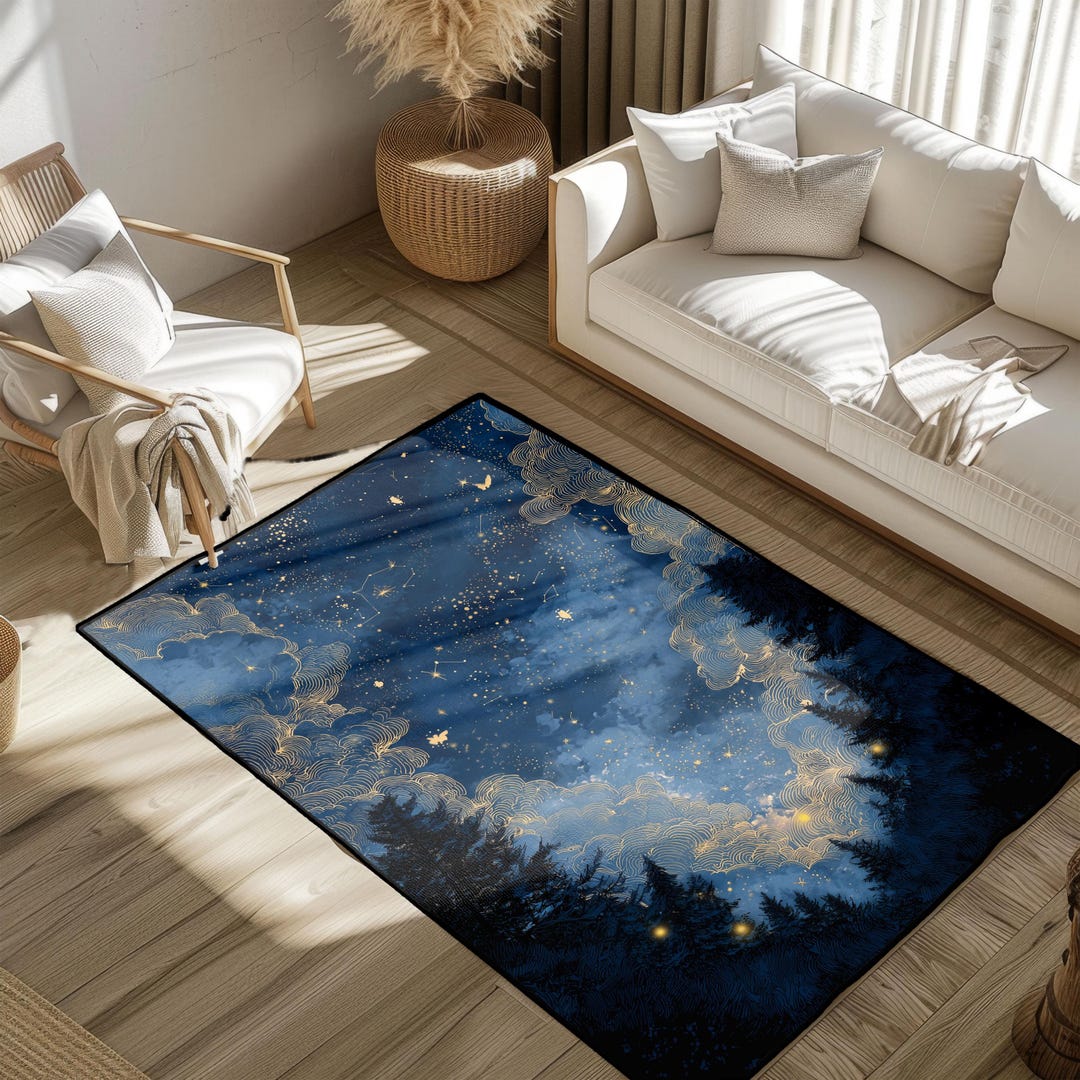 Celestial Night Sky Rug, Starry Sky Rug, Moon and Stars Rug, Astronomy ...
