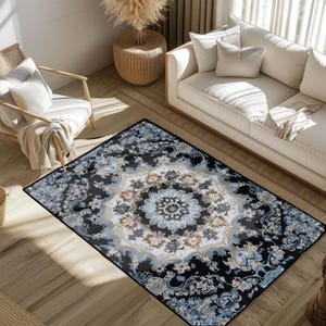 Bohemian Floral Mandala Rug, Vintage Ornate Home Decor Rug, Elegant Boho Style Floor Mat, Artistic Meditation Area, Spiritual Yoga Carpet