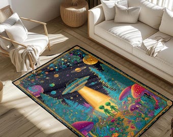 Green Alien Head Wool Rug - Space Decor (34x28 Inches) - Etsy