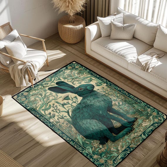 Alfombra de conejo verde místico, alfombra para amantes de los