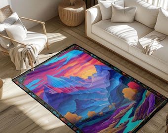 Mountain Landscape Rug, Nature Rug, Adventure Rug, Travel Rug, Sunset Rug, Hiking Rug, Scenic Rug, Outdoor Enthusiast Rug, Arena Rug Decor.