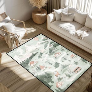 Tapis de jeu pour enfants Village d'hiver, tapis aventure en montagne pour chambre d'enfant, tapis animaux de la forêt, tapis d'exploration de routes panoramiques pour les vacances en famille