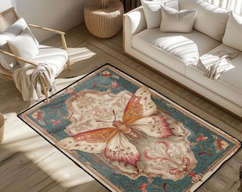 Butterfly Nature Rug, Butterfly Insect Rug, Vintage Butterfly Illustration Rug, Nature Enthusiast Rug, Home Decor Rug, Botanical Rug Decor