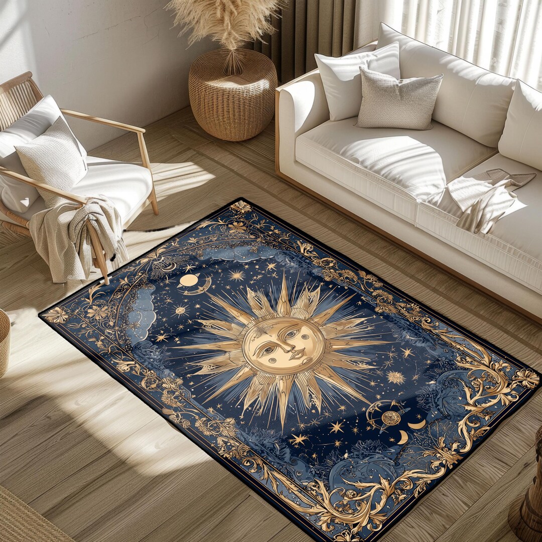 Celestial Sun Moon Stars Rug, Astrology Rug, Horoscope Rug, Spiritual ...