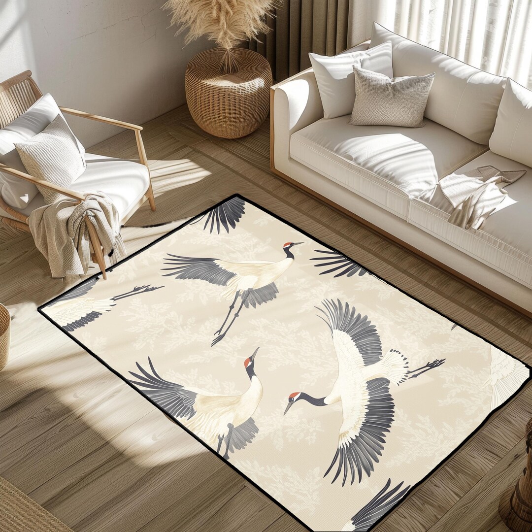 Hobby Thread Rug Japanese Crane Lover Hobby Rug, Japandi Home Decor Area Rug, Oriental ...