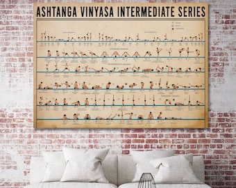 Ashtanga Vinyasa Intermediate Series, Yoga Poses Chart Canvas, Ashtanga Yoga Sequence Wall Art, Intermediate Series Print Decor Poster Gift.