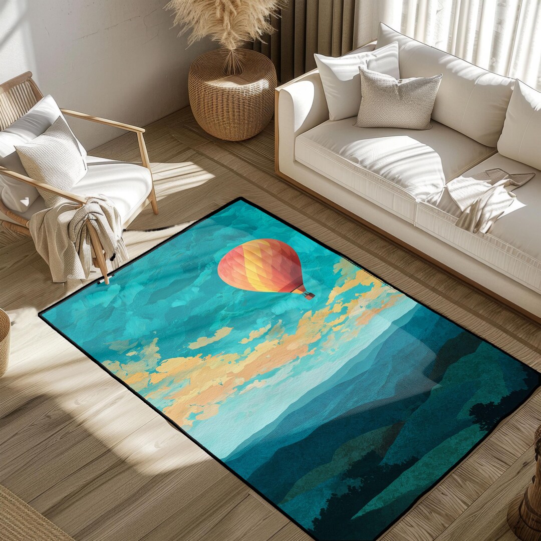 Traveling Rug Hot Air Balloon Hobby Rug, Mountain Travel Rug, Scenic Sky Art Rug ...