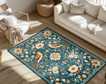 Arts and Crafts Rug, William Morris Style Carpet, for Bird Watcher