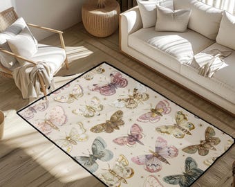 Butterfly Pattern Rug, Butterfly Themed Rug, Nature Inspired Rug, Hobby Enthusiast Rug, Home Decor Rug, Relaxing Ambiance Rug, Rug Decor