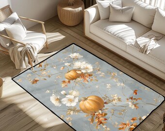 Autumn Pumpkin Floral Rug, Fall Decor Rug, Thanksgiving Harvest Rug, Seasonal Home Rug, Cozy Living Room Rug, Nature Inspired Rug, Arena Rug
