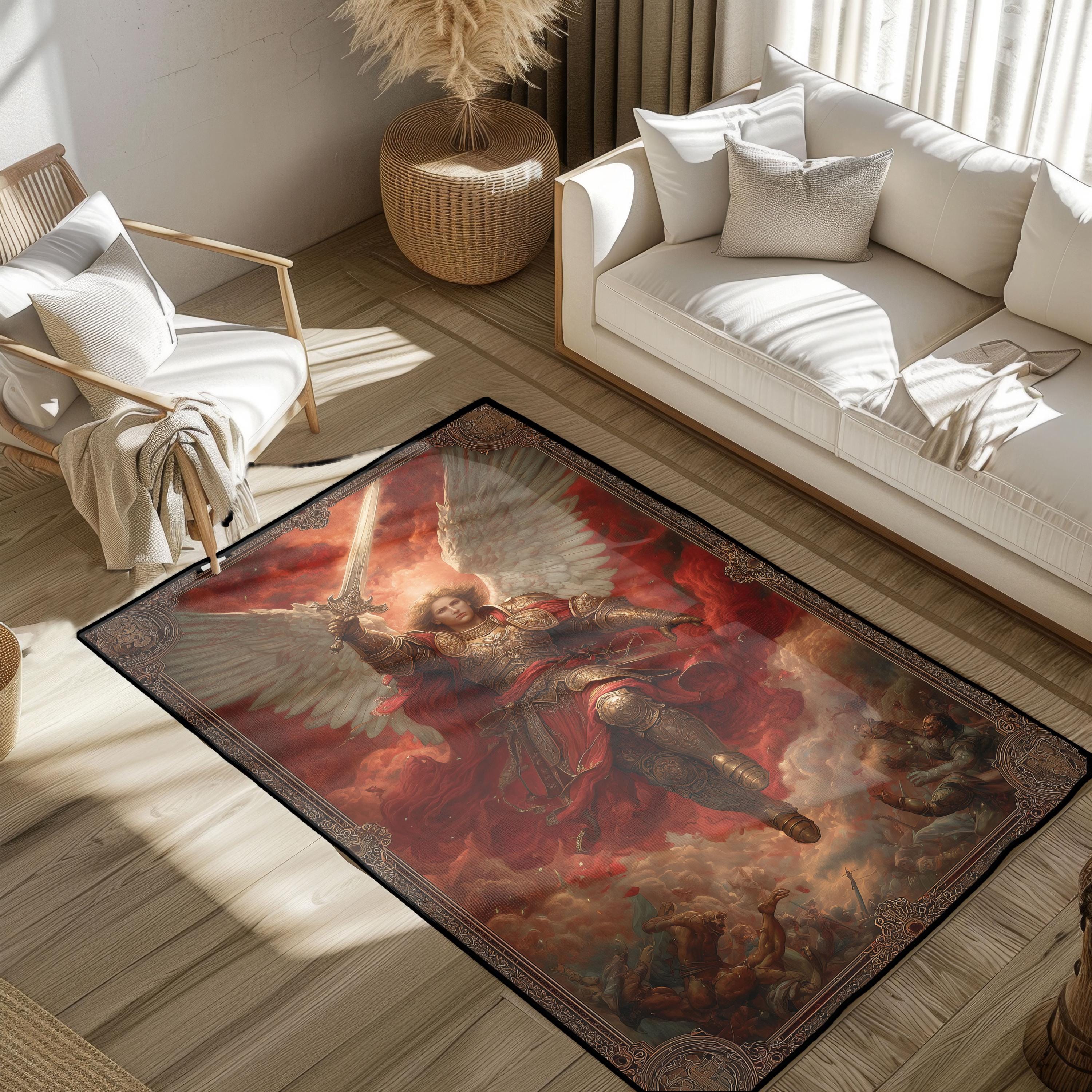 Archangel Michael Religious Rug, Saint Michael Christian Carpet