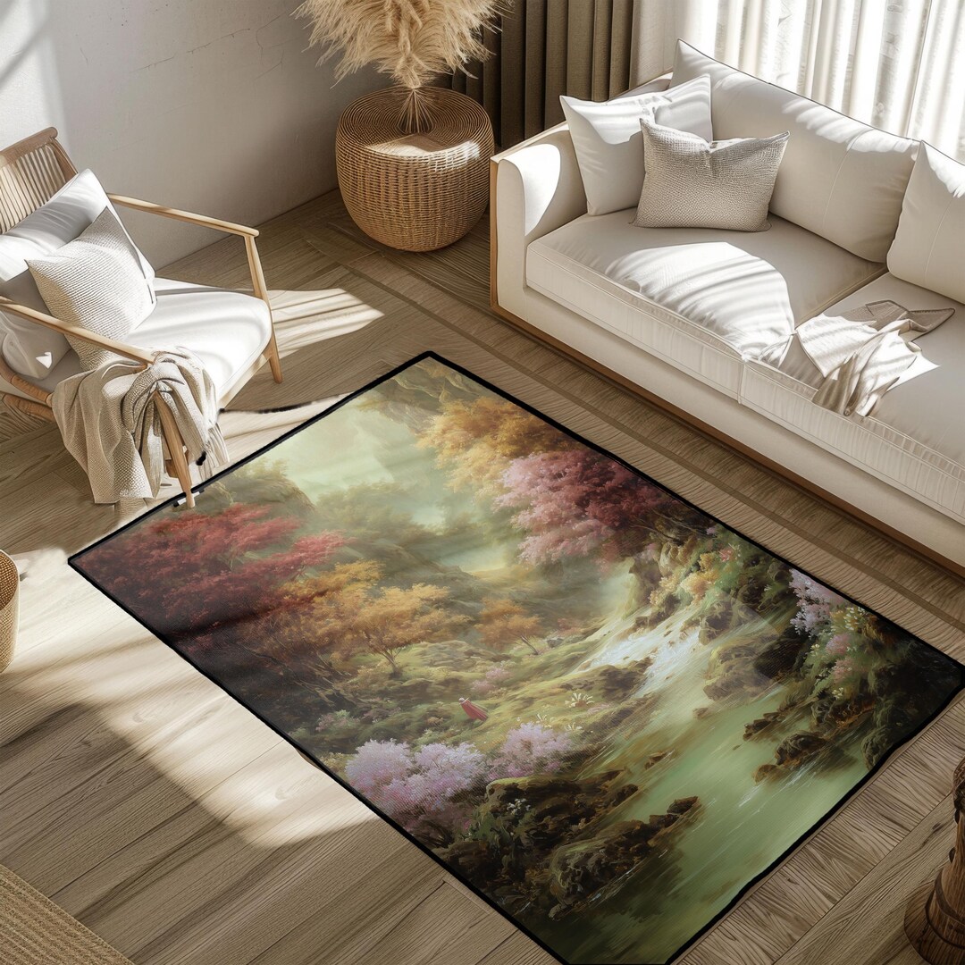 Nature Landscape Rug, Forest Scenery Rug, Tranquil Woods Rug, Outdoor ...