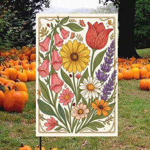Helle botanische Garten-Flagge, wilde Polliantor-Yard-Fahne, lebendige Blüte im Freiendekor, kontrastreiches Rasen-Zeichen, Sommer-Landschaftsgestaltungsplakat