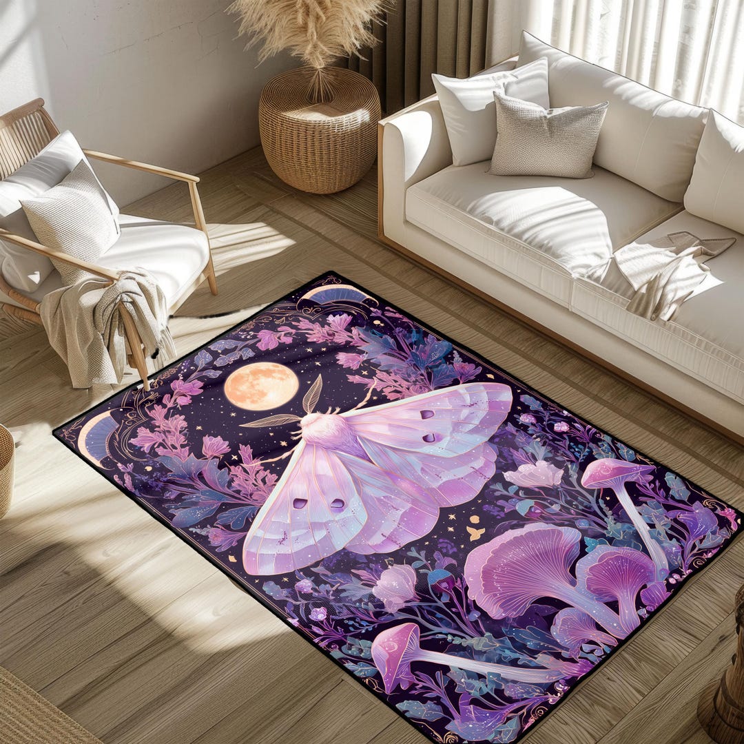 Magical Forest Rug Mystical Moth Rug, Nature Lover Rug, Moonlight Insect Rug, Magical ...