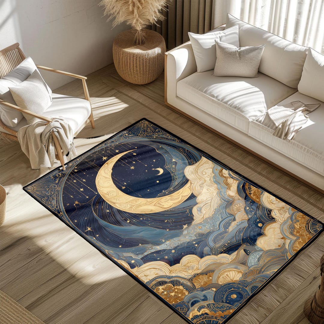 Blood Moon Rug Celestial Moon Rug, Night Sky Rug, Astrology Rug, Dreamy Crescent Moon ...