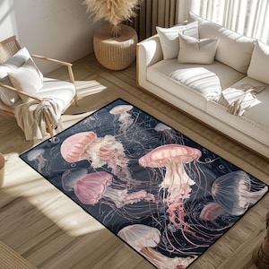 Jellyfish Lover Rug, Marine Biologist Gift Area Rug, Zoologist Carpet, Oceanographer Floor Mat, Sea Life Fan Housewarming Gift Rug