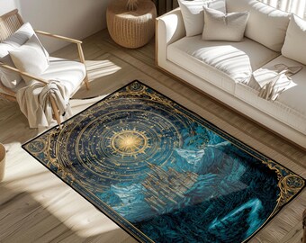 Astrology Lover Gift Rug, Celestial Map Area Rug, Fantasy Castle Floor Mat, Gamer Home Decor Rug, D&D Player Gift Area Rug, Witchy Tarot Rug
