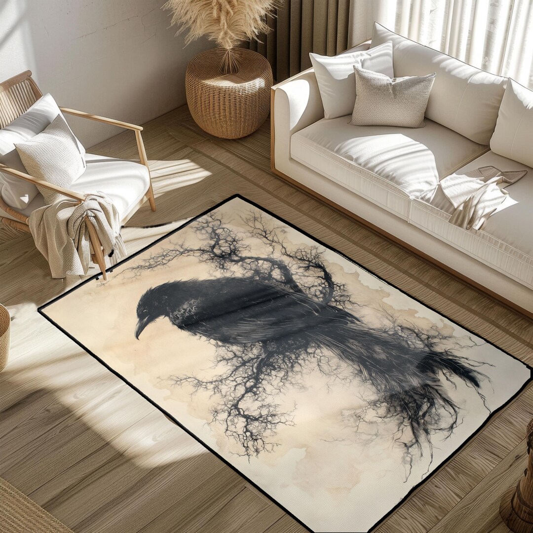Gothic Crow Art Rug, Bird Lover Hobby Rug, Mystical Raven Symbolism Rug ...