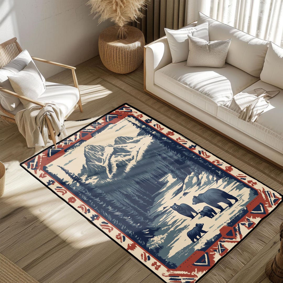 Rustic Bear Rugs Mountain Bear Family Rug for Rustic Home Decor, Wilderness Animal Area ...