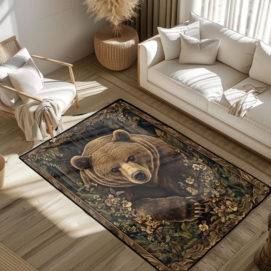 Foresty Rug Majestic Forest Bear Rug, Wildlife Animal Print Area Rug, Nature ...