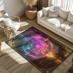 Magic Circle Ritual Art, Mystic Spiritual Design Rug, Fantasy Symbol Occult, Wizard Alchemy Decoration, Gamer Room Decor, Witchcraft Mat