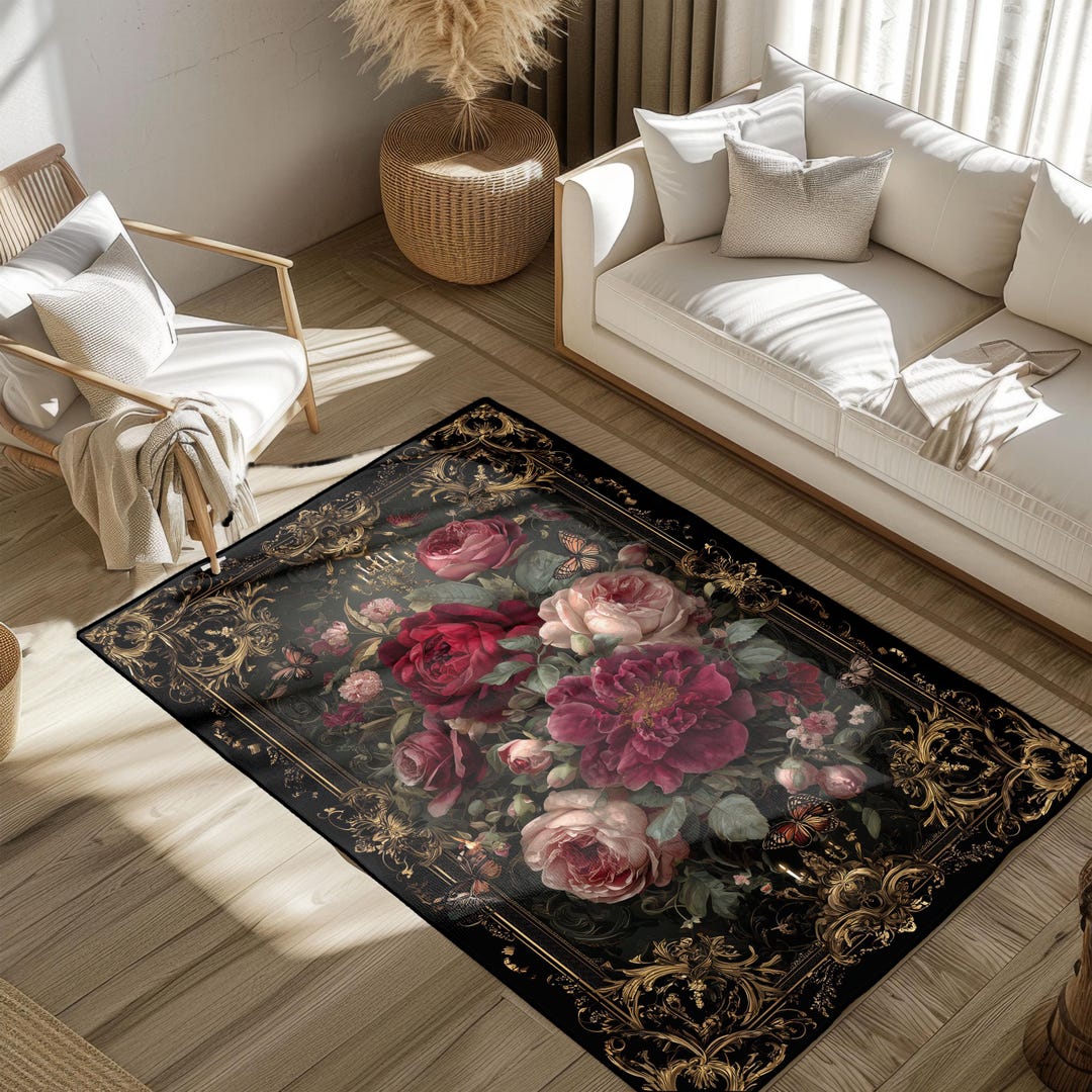 Classic Rose Rug Floral Bouquet Rug, Decorative Flower Rug, Vintage Rose Rug, Elegant ...