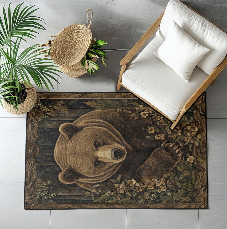 Majestic Forest Bear Rug, Wildlife Animal Print Area Rug, Nature ...