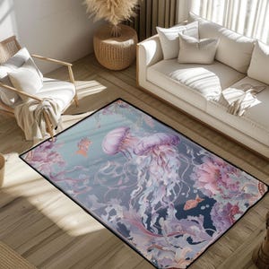 Underwater Jellyfish Ocean Sea Life Rug Marine Animal Rug Nature Lover Rug Aquatic Habitat Rug Marine Biology Rug Relaxation Decor Rug