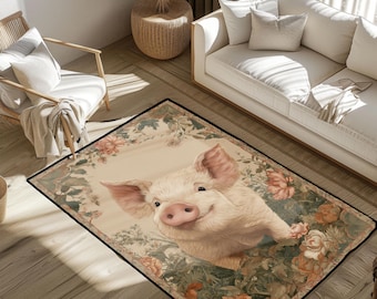 Cute Pig Animal Rug, Kids Room Rug, Farm Animal Rug, Animal Lover Rug, Country Living Rug, Nature Decor Rug, Animal Illustration Rug