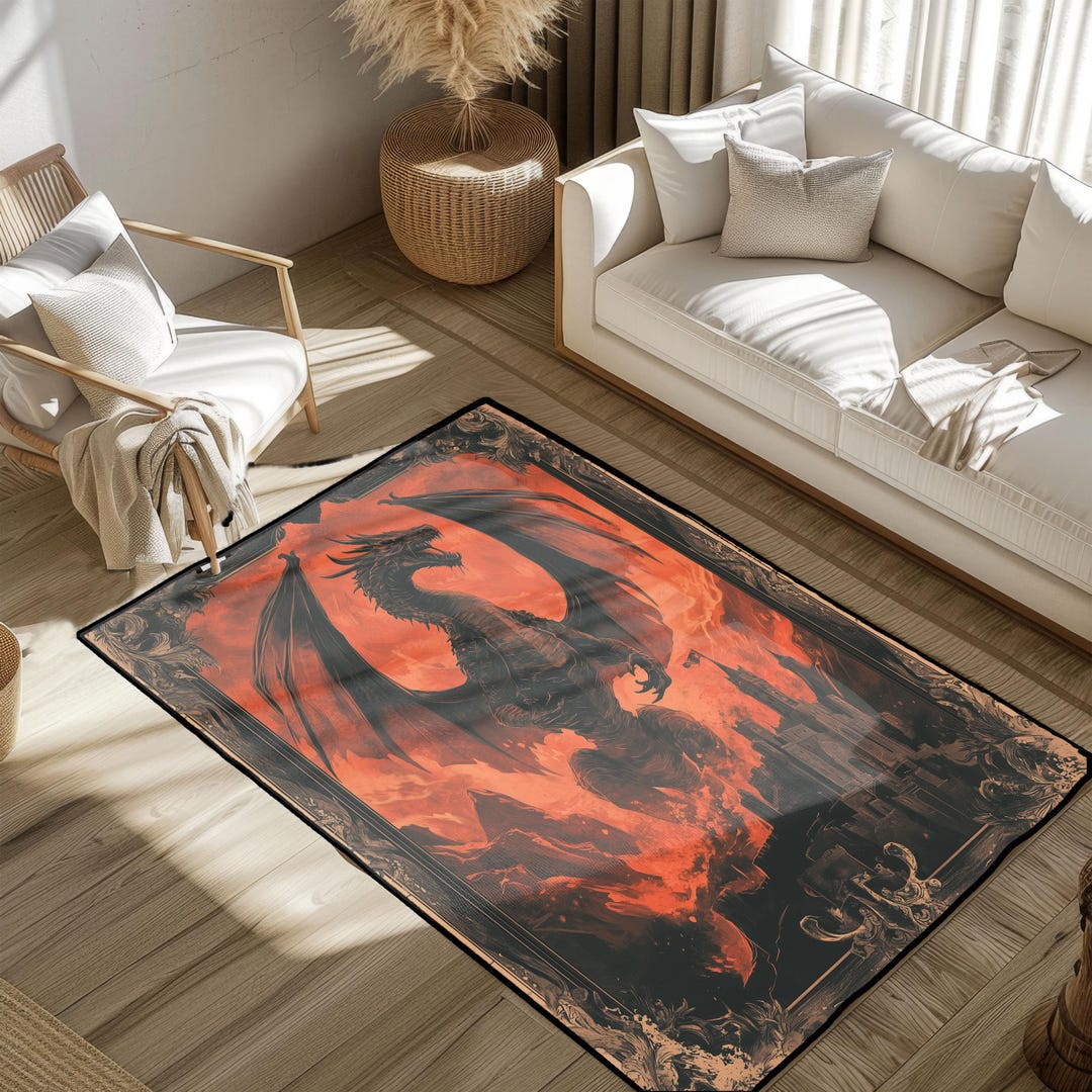 Slayer Custom Rug Epic Dragon Rug for Fantasy Lovers, Gothic Mythical Creature Home Decor ...