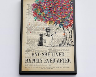 And She Lived Happily Ever After Canvas, Dog Mom Gift Poster, Book Lover Hobby Wall Art, Pet Owner Relationship Decor, Her Birthday Print