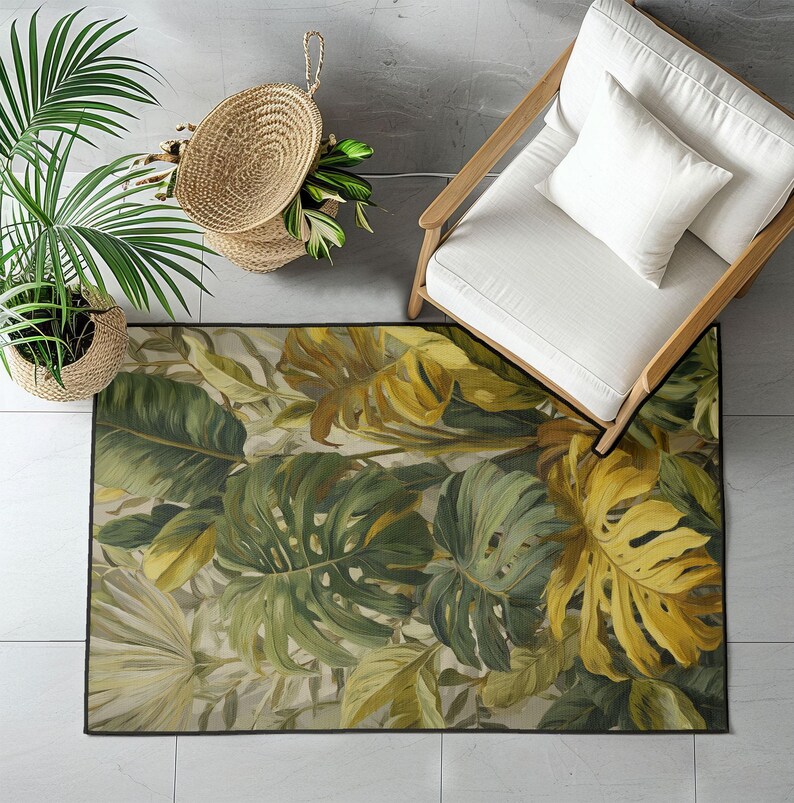 Plant Rug Tropical Leaf Rug, Botanical Plant Rug, Nature Lover Rug, Indoor ...
