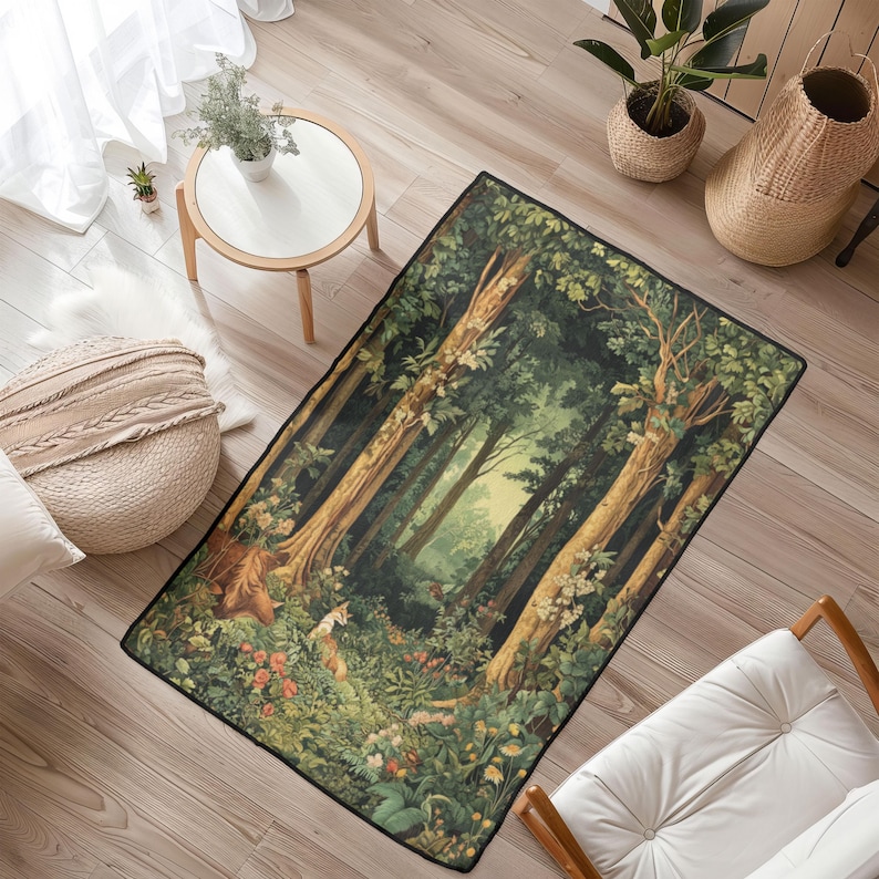 Enchanted Forest Rug, Woodland Animal Area Rug, Vintage Tapestry Floor ...