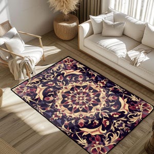 Floral Mandala Pattern Rug, Elegant Abstract Boho Carpet, Spiritual Home Decor, Yoga Meditation Accessories, Zen Living Room Mat