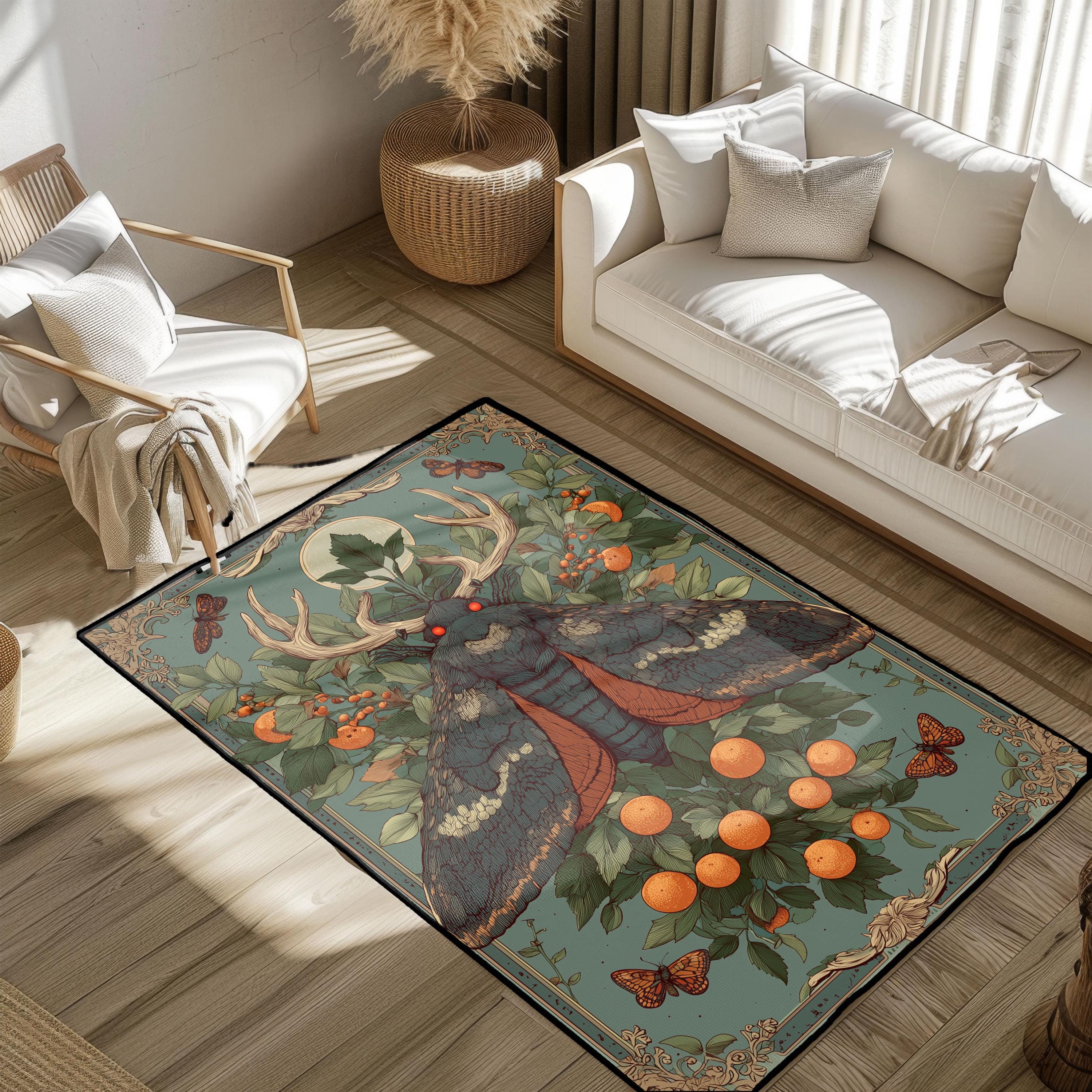 Gothic Moth With Antlers Rug, Dark Academia Cryptid Carpet, Witchy Home ...