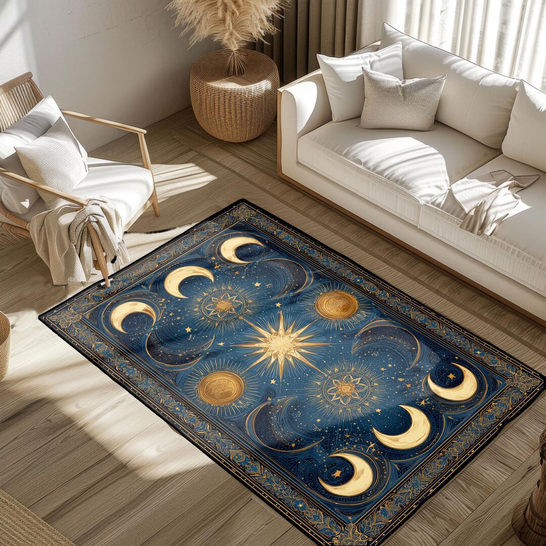 Moon Face Rug Celestial Moon Phase Rug, Astronomy Rug, Spiritual Room Decor Rug ...