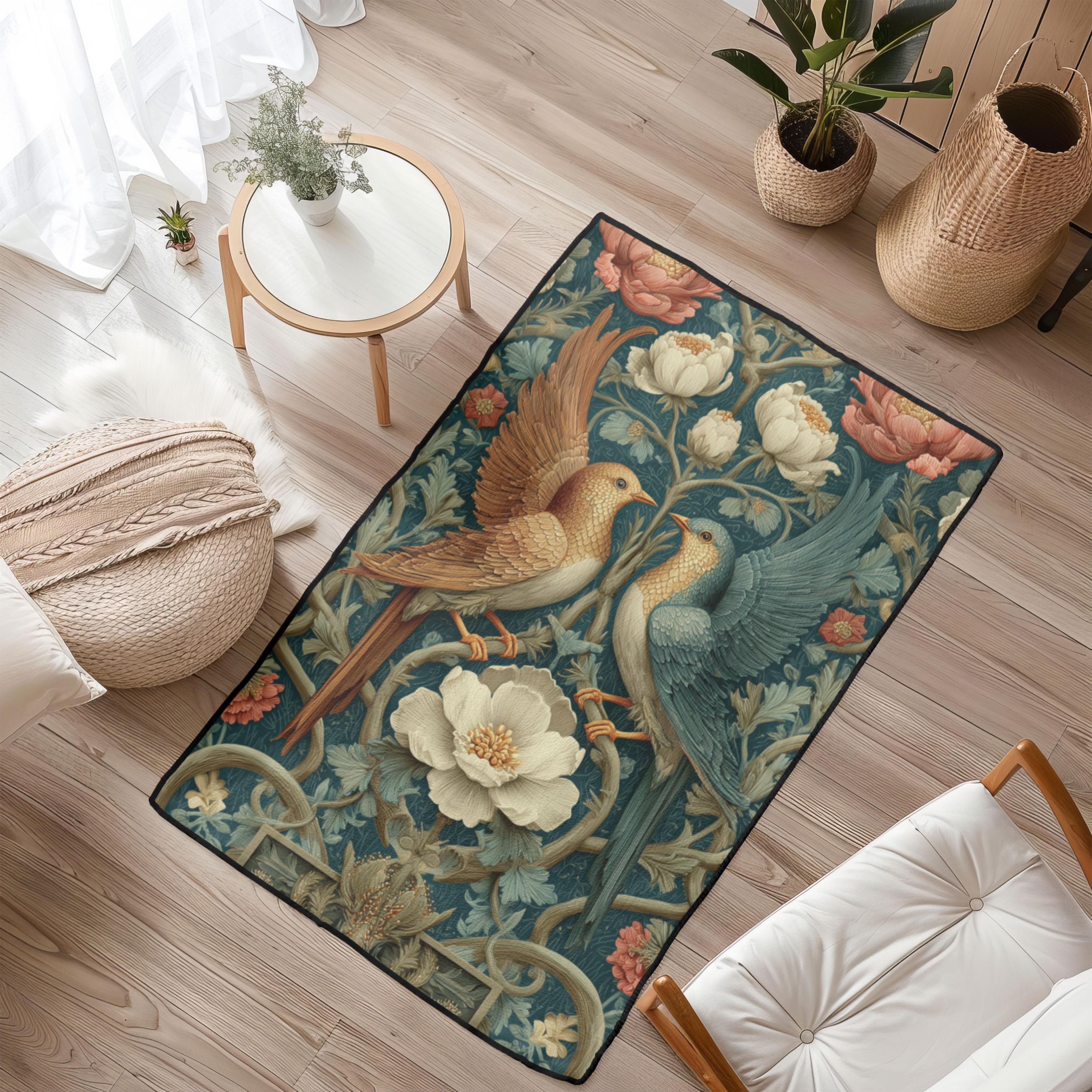 アーツアンドクラフツラグ、ウィリアムモリス風カーペット、バード