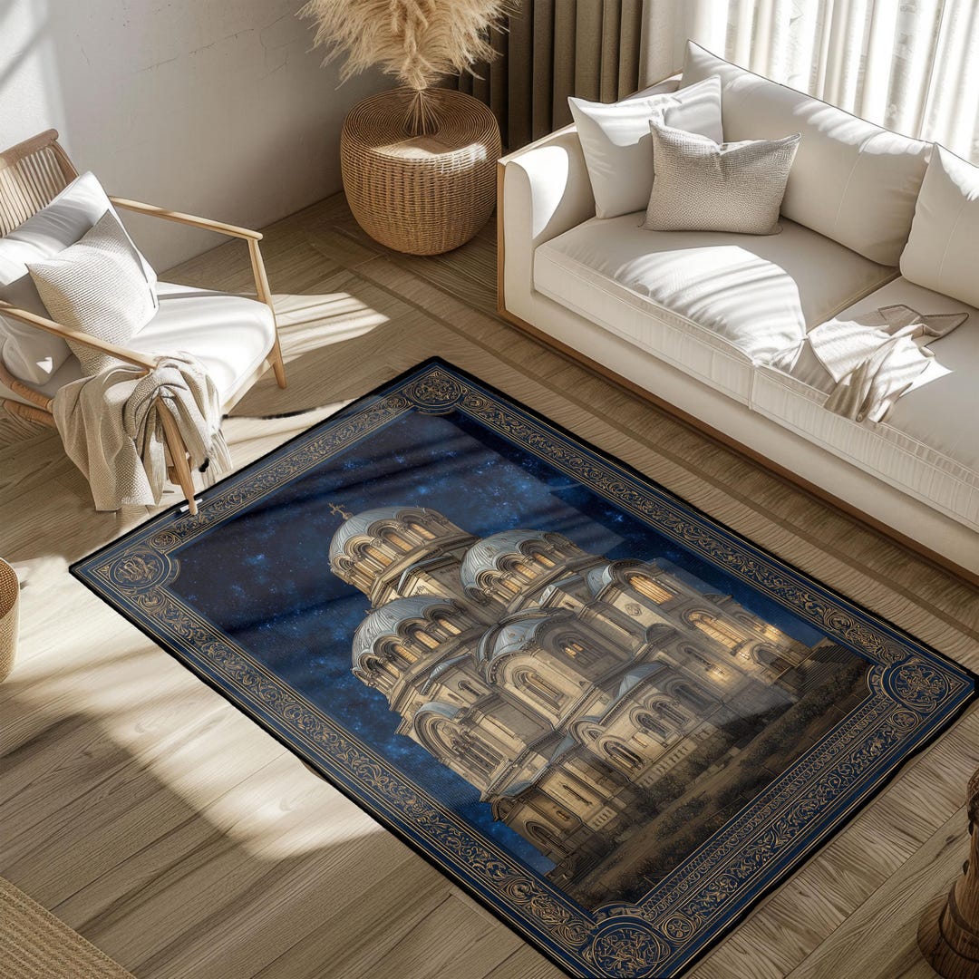 Church Rug Orthodox Cathedral Night Rug, Christian Faith Home Decor Mat, Religious ...
