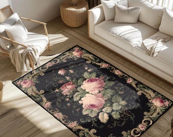 Tapis floral élégant, tapis vintage, tapis de style victorien, tapis de décoration romantique, tapis pour les amateurs de jardin, tapis de maison classique, tapis pour compositions florales