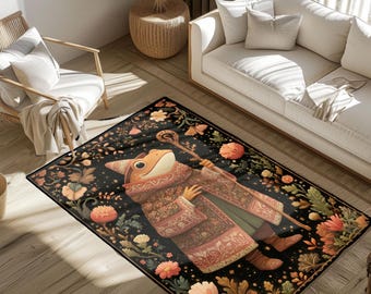 Frog Wizard Rug, Toad Sage Carpet, Cottagecore Lover Gift Rug, Goblincore Decor Area Rug, Fantasy Friend Gift Rug, Witchy Home Decor Floor