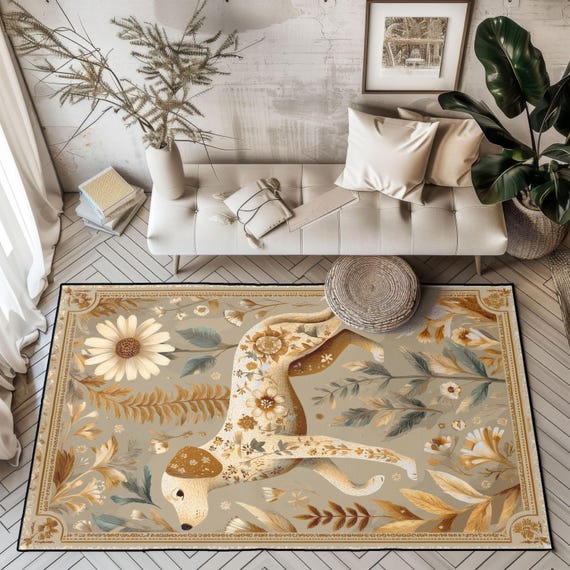 Dog Lover Gift Rug, Botanical Greyhound Art Area Rug, Sighthound