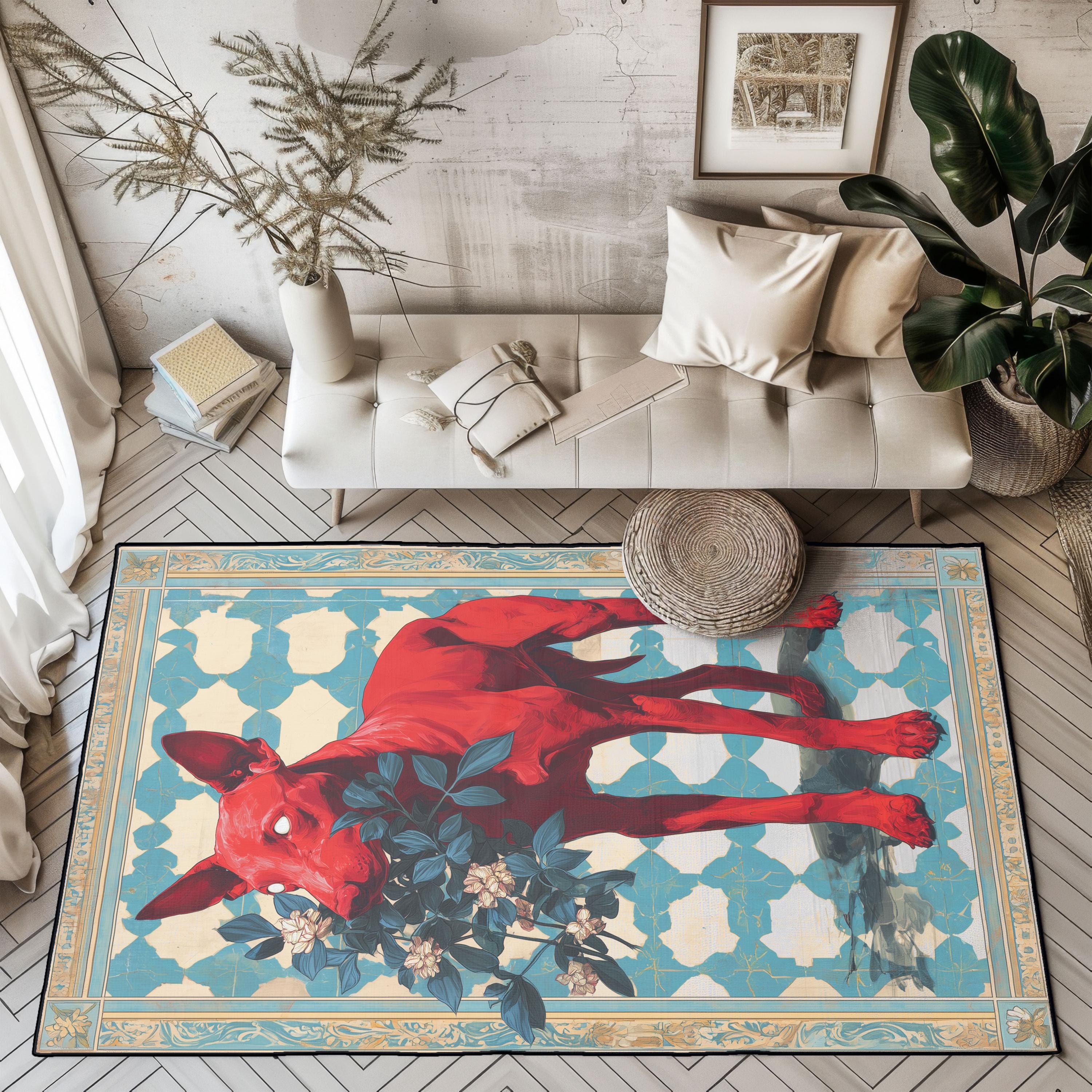 Gothic Demon Dog Rug, Mythical Creature Home Decor Rug, Dark