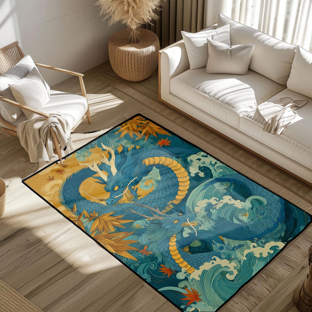 2d Japanese Rug Japanese Dragon Art Rug, Ukiyo-e Mythology Floor Mat, Asian Culture ...