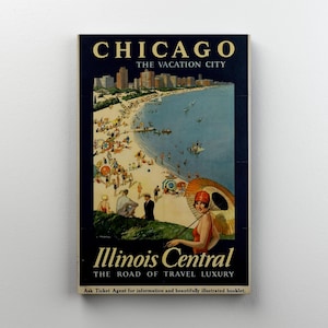 Chicago Vacation City Canvas, Illinois Central Travel Poster, Retro Hobby Wall Art, Chicago Location Identity Print, Travel Luxury Sayings