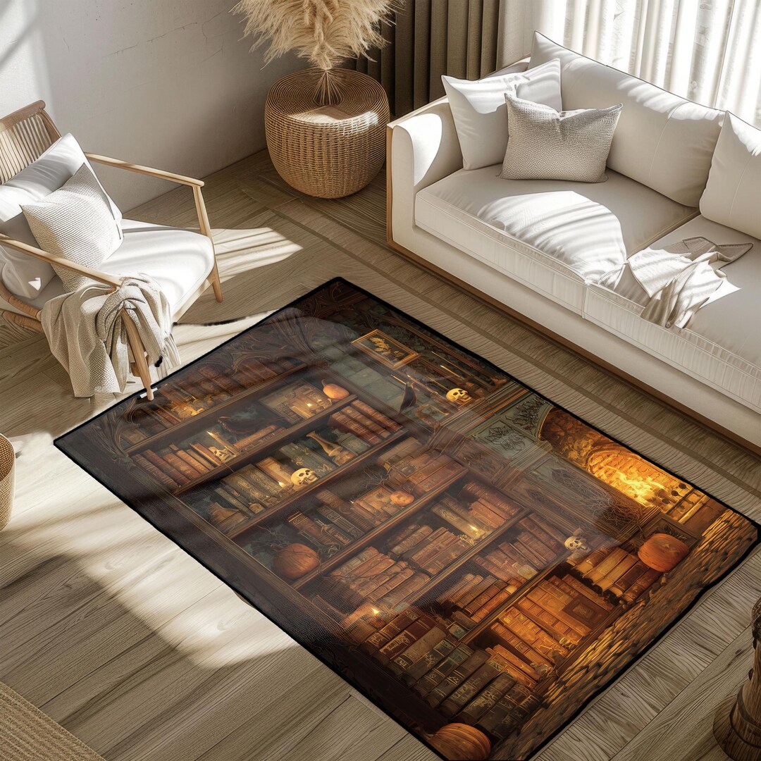 Halloween Library Rug, Spooky Bookshelf Floor Mat, Dark Academia Area ...