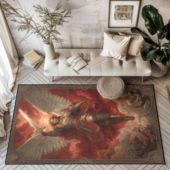 Archangel Michael Religious Rug, Saint Michael Christian Carpet