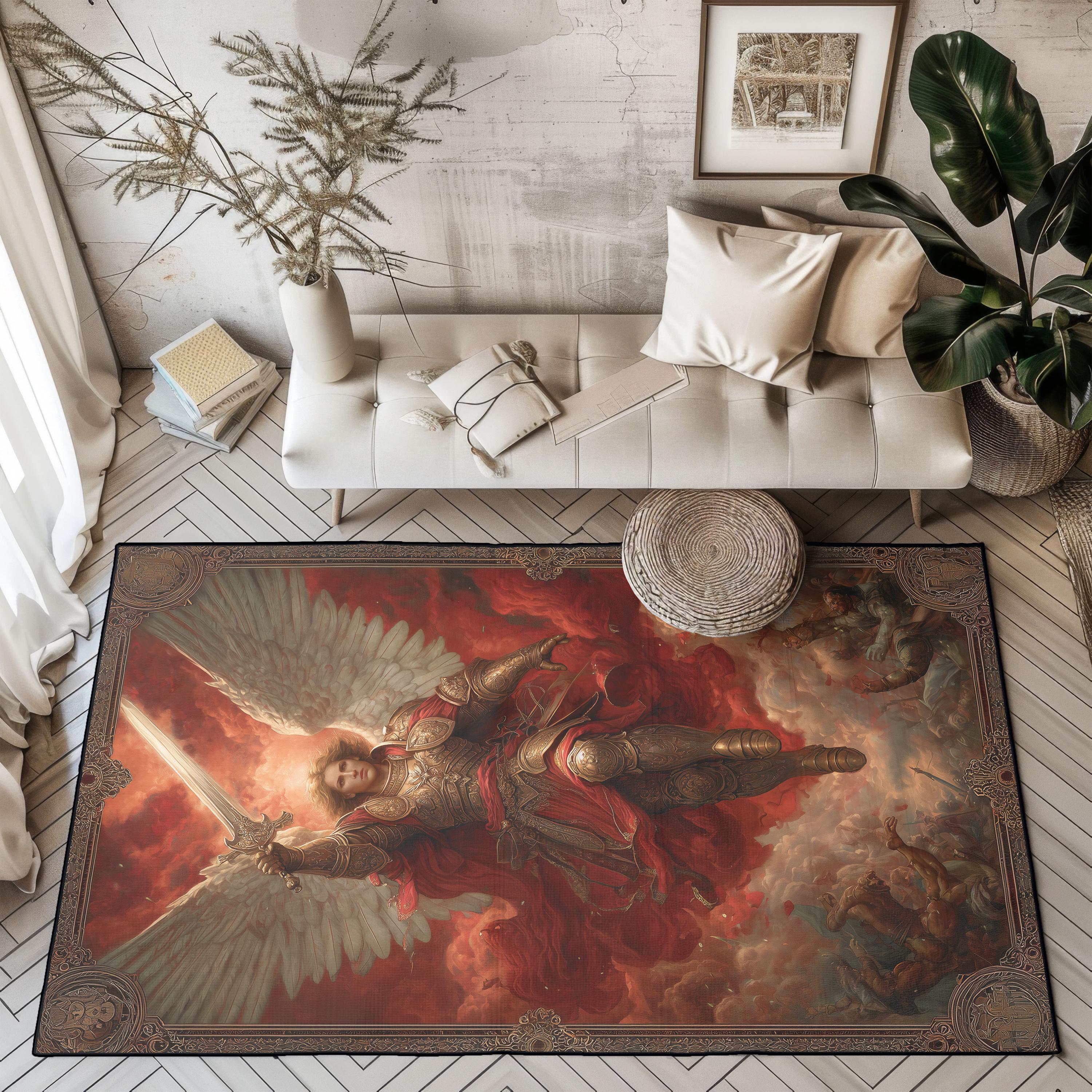Archangel Michael Religious Rug, Saint Michael Christian Carpet