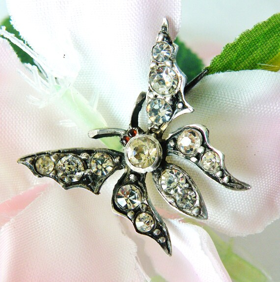 French paste butterfly brooch silver hallmarked