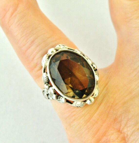 Arts and Crafts ring smoky quartz  sterling silve… - image 6