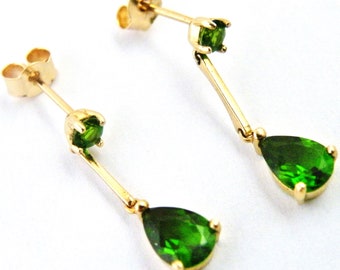 Pretty green gem gold teardrop earrings in 10k gold